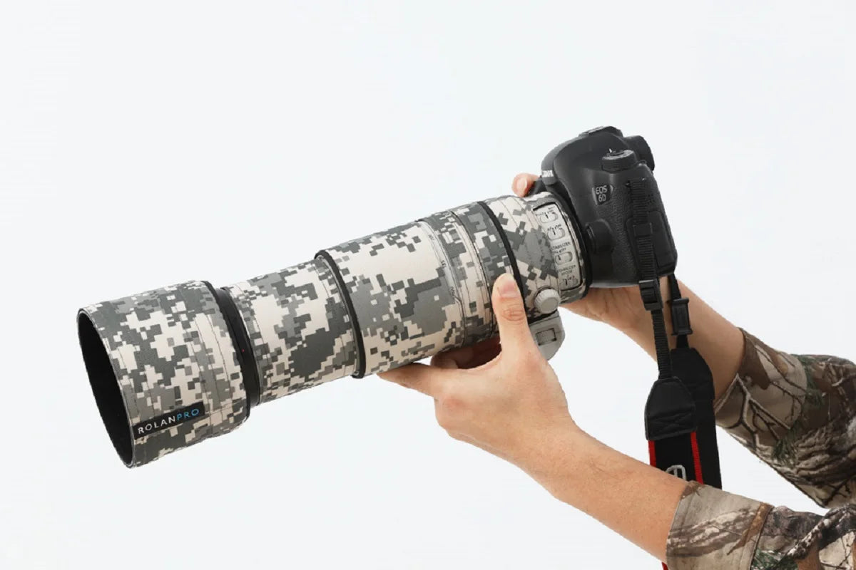 ROLANPRO Camouflage Lens Coat for Canon EF 100-400mm f4.5-5.6 L IS II USM Lens Protective Cover Guns Case Photography Backpack