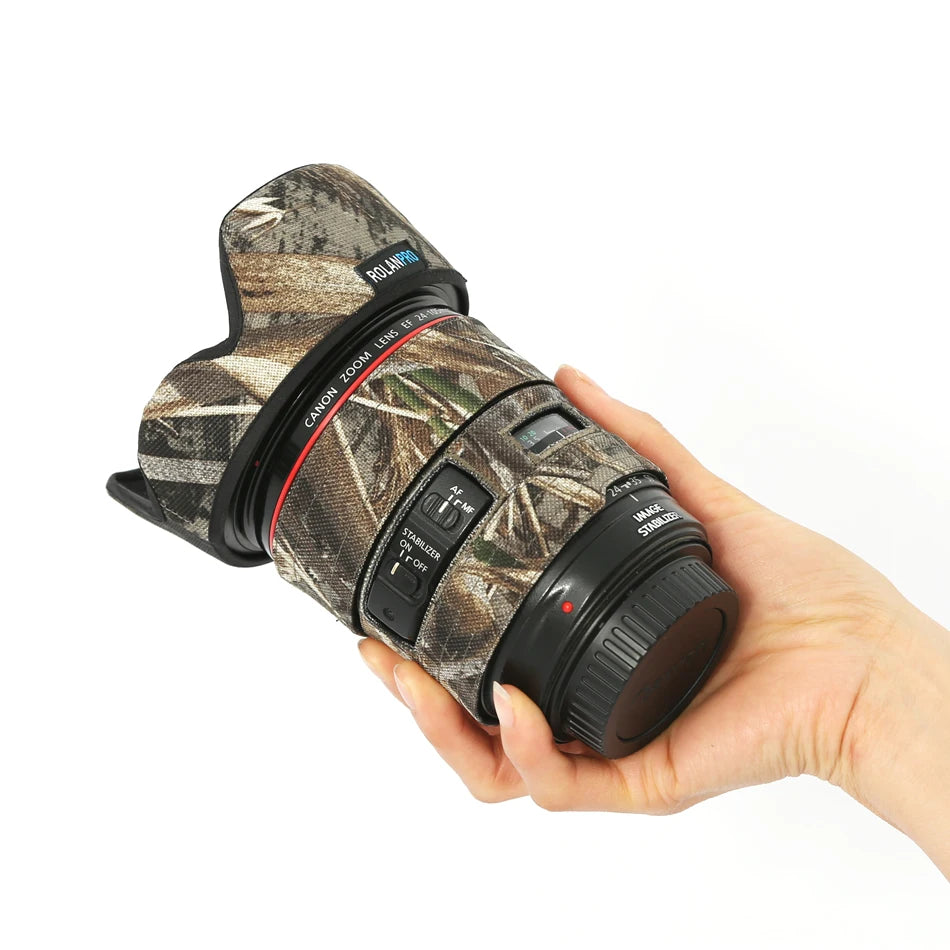 ROLANPRO Lens Coat for Canon EF 24-105mm f4L IS USM Camouflage Rain Cover Lens Protective Sleeve Guns Case Photography Clothing