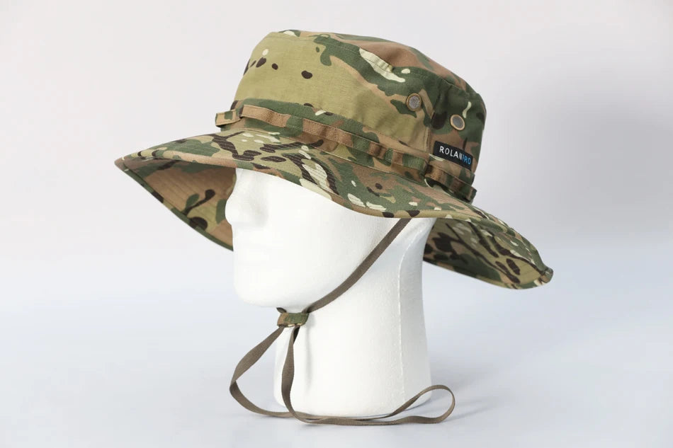 ROLANPRO Unisex MC MultiCam Camouflage Mountaineering Caps for Women Summer Man's Round Boonie Hats Military Camping Outdoor Hat