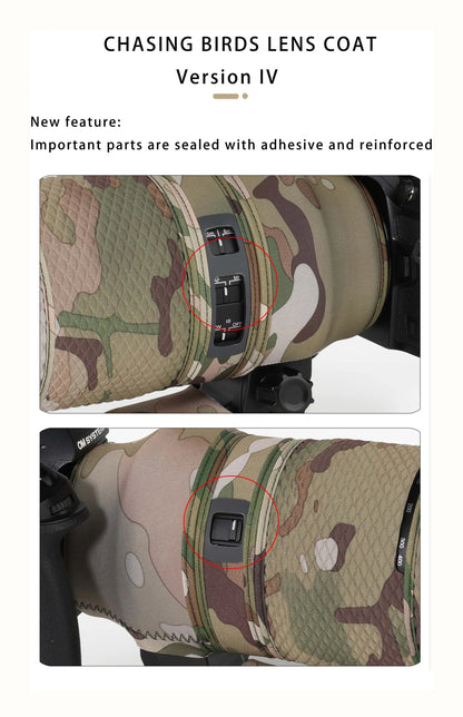 CHASING BIRDS camouflage lens coat for Olympus 100-400mm F5-6.3 IS ED MSC elastic waterproof and rainproof OM 100400 lens cover